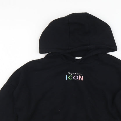 Marks and Spencer Girls Black Cotton Pullover Hoodie Size 9-10 Years Pullover - ICON