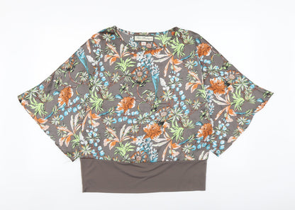 Paco Boutique Womens Multicoloured Floral Polyester Basic Blouse Size 10 Round Neck