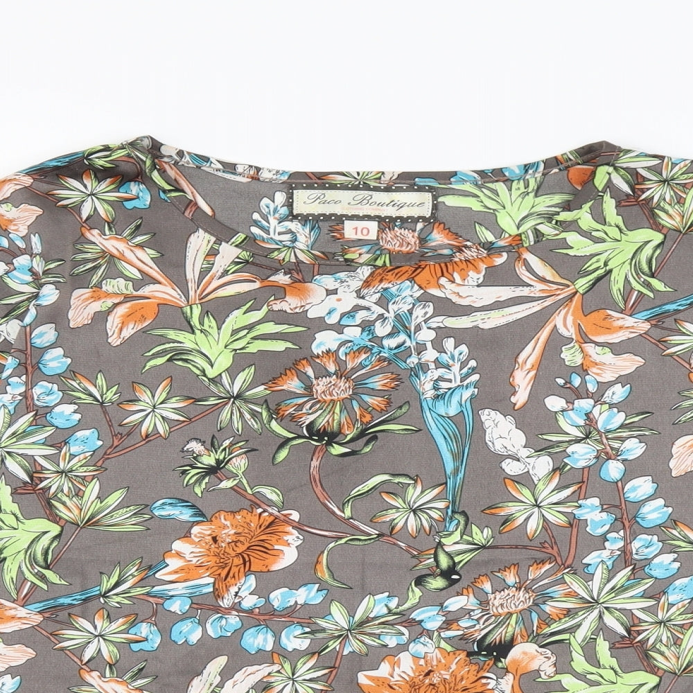Paco Boutique Womens Multicoloured Floral Polyester Basic Blouse Size 10 Round Neck