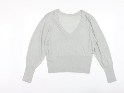 VILA Womens Silver V-Neck Viscose Henley Jumper Size L