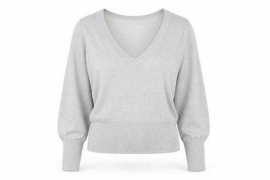 VILA Womens Silver V-Neck Viscose Henley Jumper Size L
