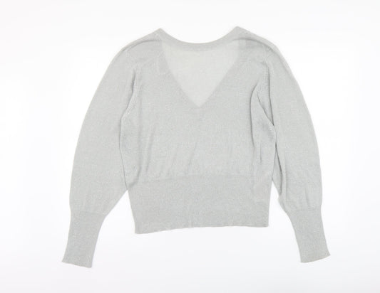 VILA Womens Silver V-Neck Viscose Henley Jumper Size L