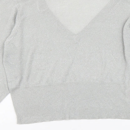 VILA Womens Silver V-Neck Viscose Henley Jumper Size L