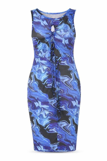 Naanaa Womens Blue Geometric Polyester Bodycon Size 6 Round Neck Pullover