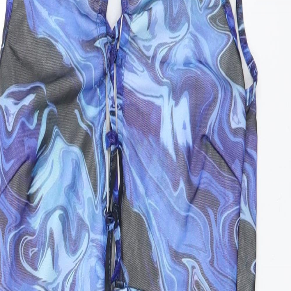 Naanaa Womens Blue Geometric Polyester Bodycon Size 6 Round Neck Pullover