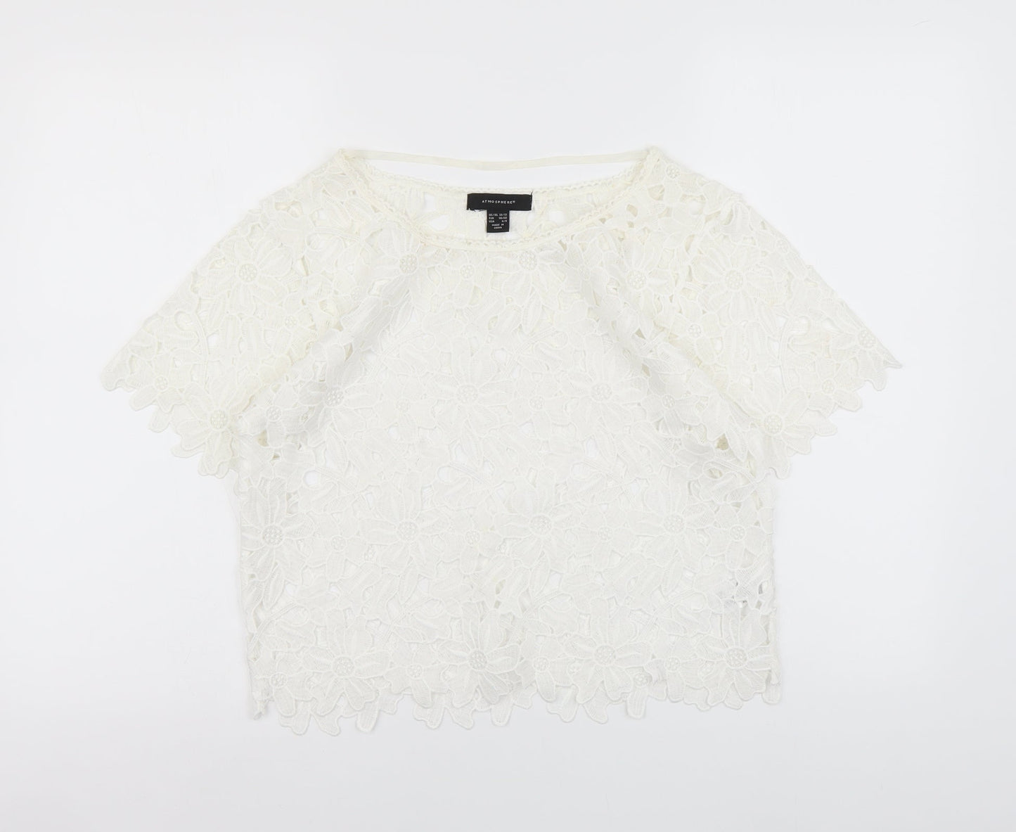 Atmosphere Womens White Floral Polyester Basic Blouse Size 10 Round Neck