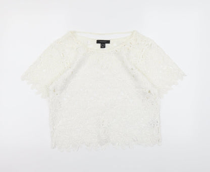 Atmosphere Womens White Floral Polyester Basic Blouse Size 10 Round Neck