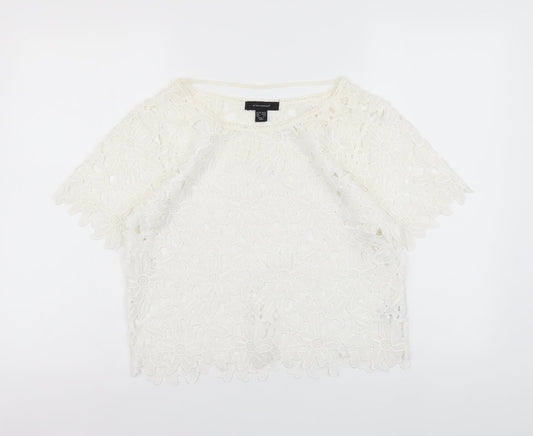 Atmosphere Womens White Floral Polyester Basic Blouse Size 10 Round Neck