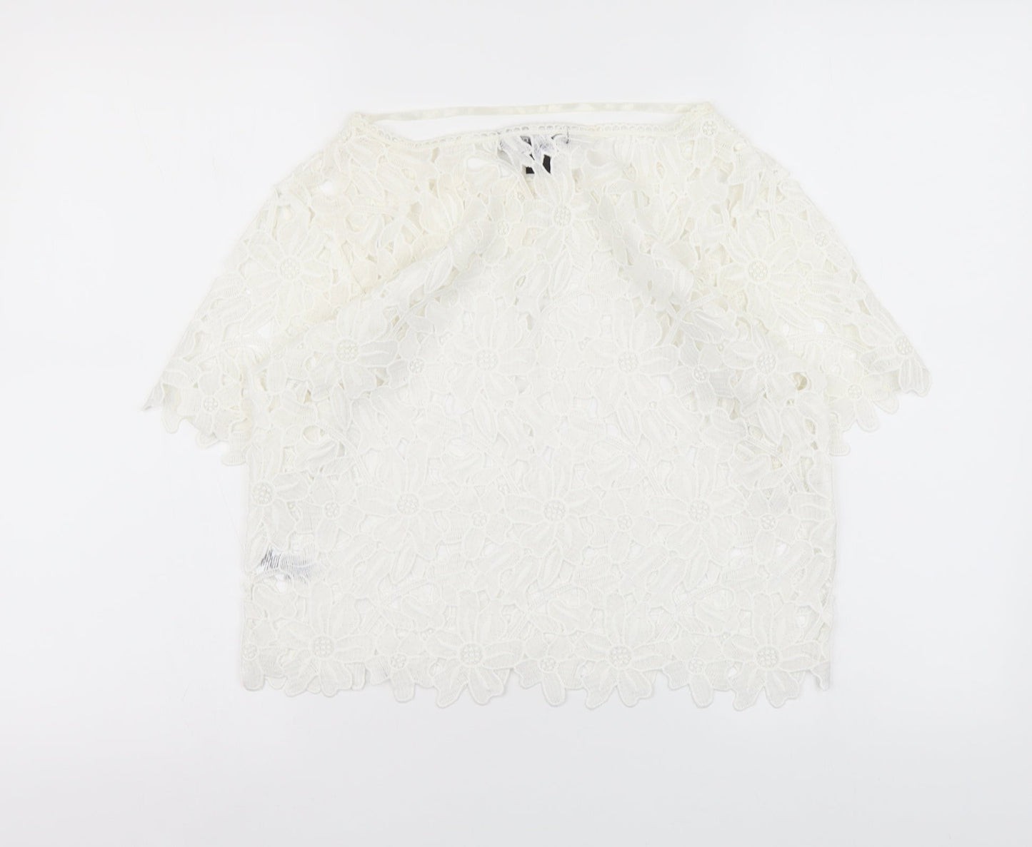 Atmosphere Womens White Floral Polyester Basic Blouse Size 10 Round Neck