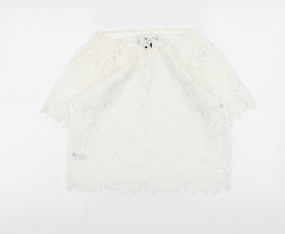 Atmosphere Womens White Floral Polyester Basic Blouse Size 10 Round Neck