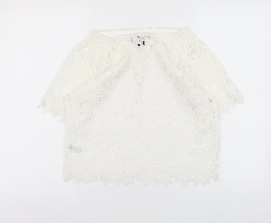 Atmosphere Womens White Floral Polyester Basic Blouse Size 10 Round Neck