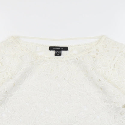 Atmosphere Womens White Floral Polyester Basic Blouse Size 10 Round Neck