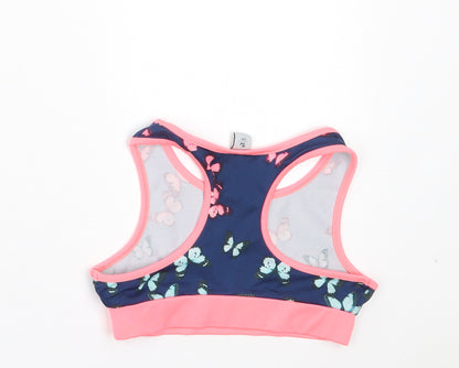 TU Girls Blue Geometric Polyester Cropped Tank Size 7 Years Scoop Neck Pullover - Butterfly Print
