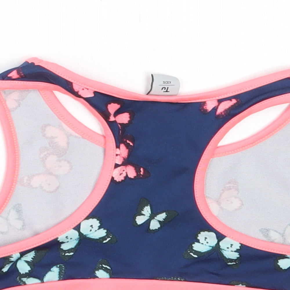 TU Girls Blue Geometric Polyester Cropped Tank Size 7 Years Scoop Neck Pullover - Butterfly Print