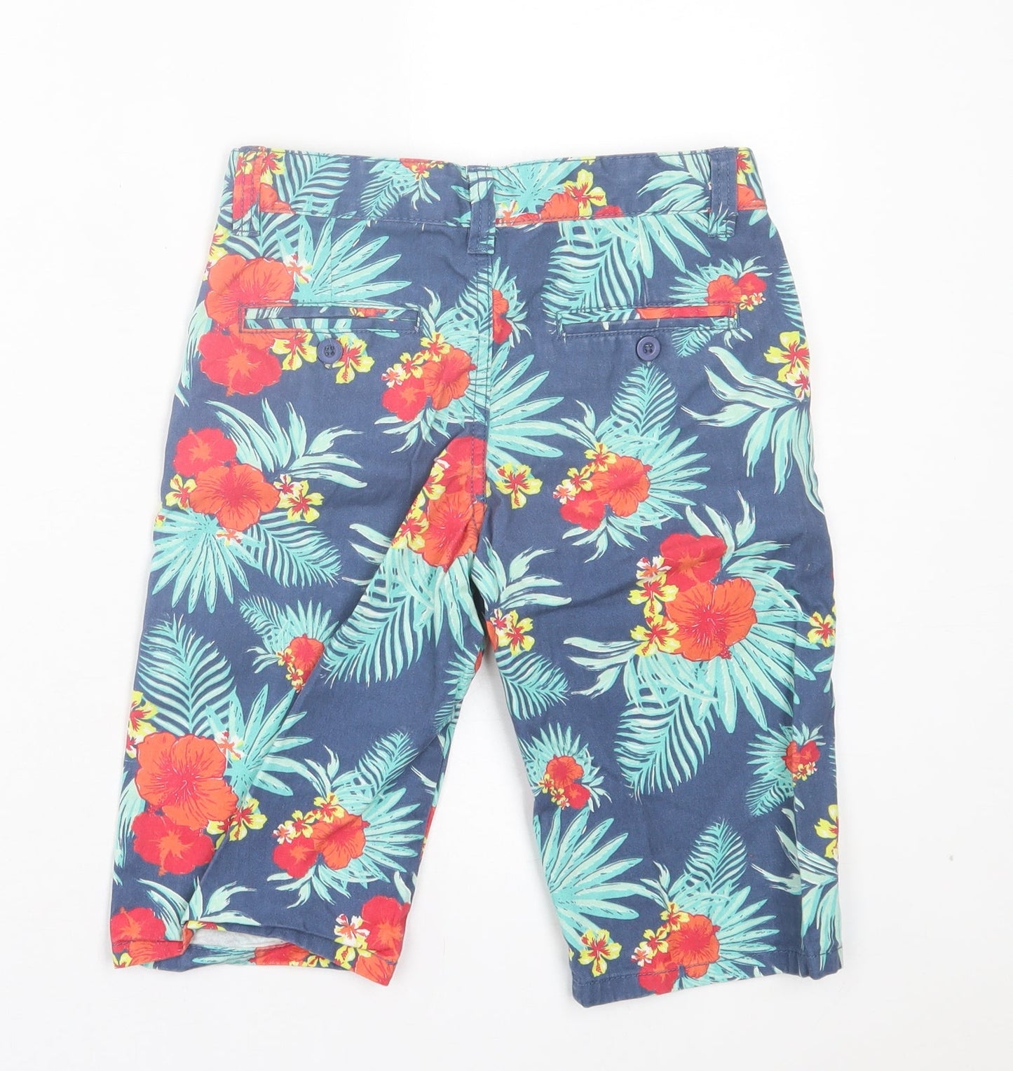 Denim & Co. Boys Blue Floral Cotton Bermuda Shorts Size 9-10 Years Regular Buckle