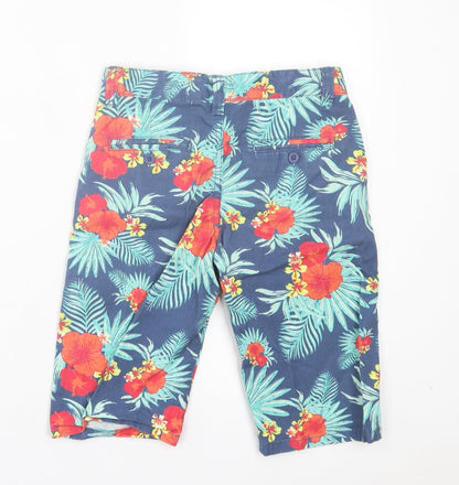 Denim & Co. Boys Blue Floral Cotton Bermuda Shorts Size 9-10 Years Regular Buckle