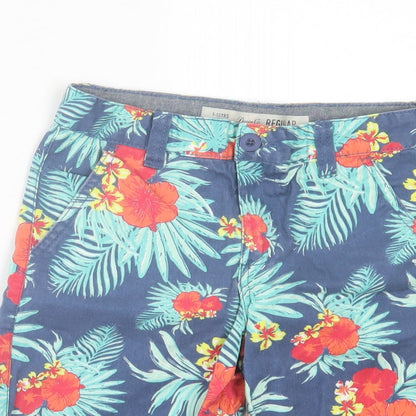 Denim & Co. Boys Blue Floral Cotton Bermuda Shorts Size 9-10 Years Regular Buckle