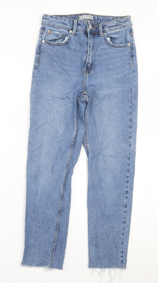 Denim & Co. Womens Blue Cotton Straight Jeans Size 8 L26 in Regular Button