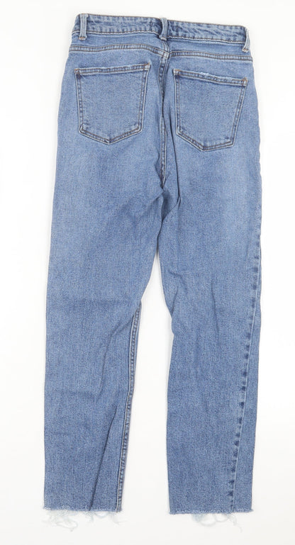 Denim & Co. Womens Blue Cotton Straight Jeans Size 8 L26 in Regular Button