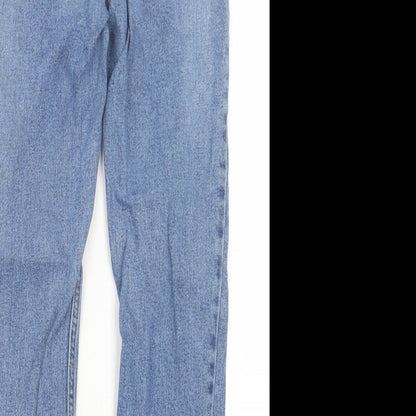 Denim & Co. Womens Blue Cotton Straight Jeans Size 8 L26 in Regular Button