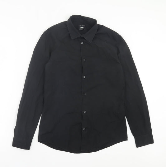 Mens UK Size S H&M Black  Button-Up Long Sleeve Casual Shirt