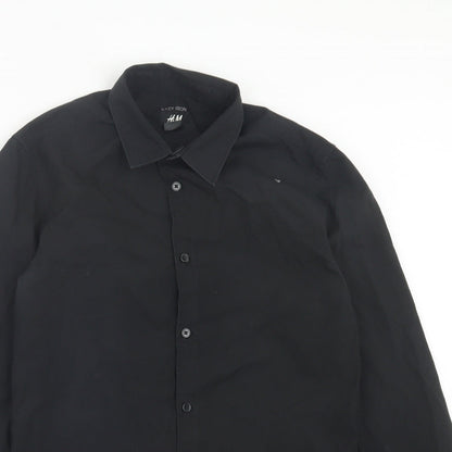 Mens UK Size S H&M Black  Button-Up Long Sleeve Casual Shirt