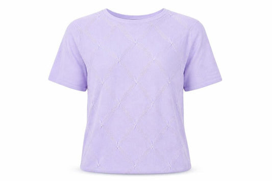Bonmarché Womens Purple Acrylic Basic T-Shirt Size L Crew Neck