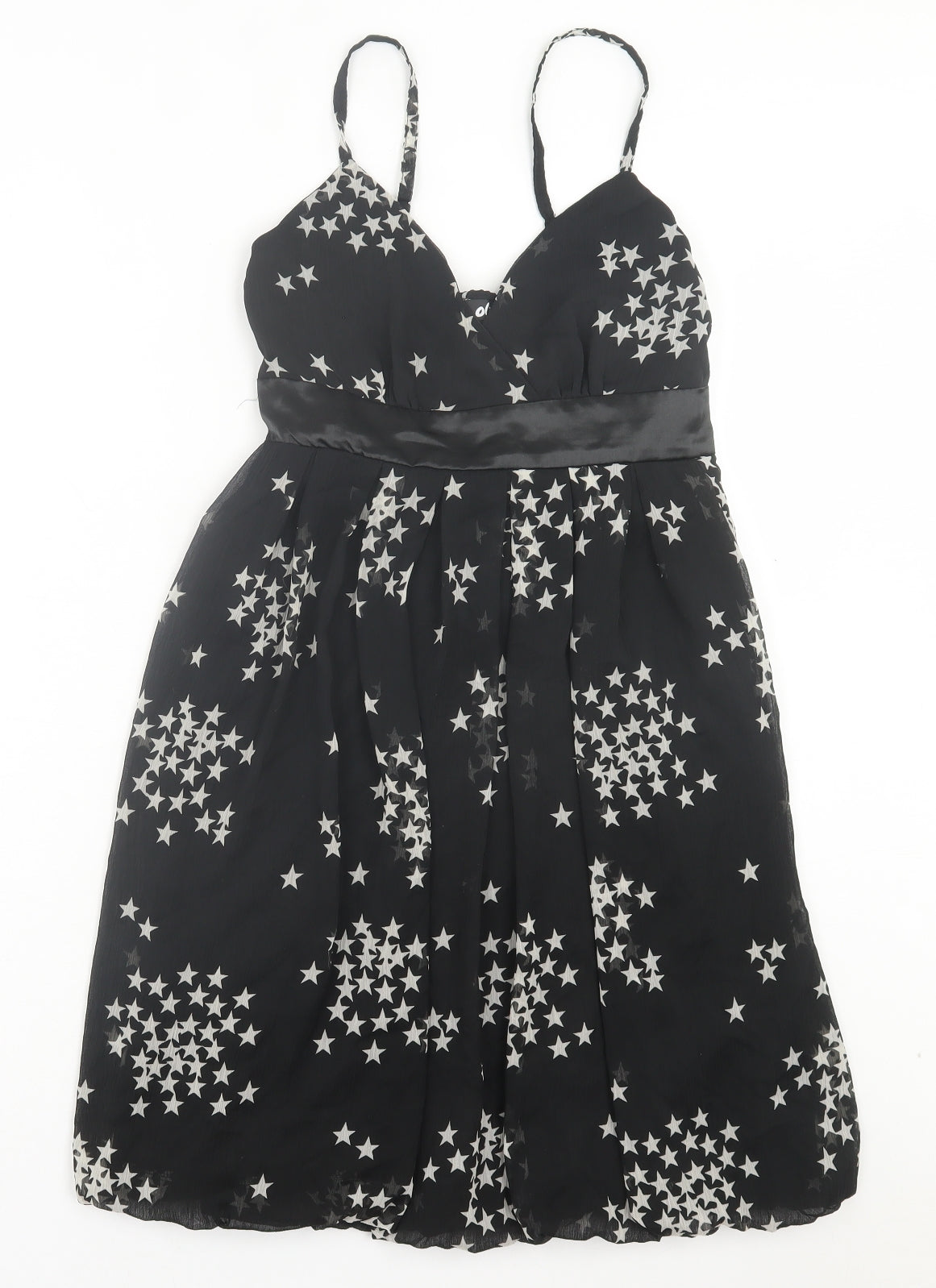 Oli Womens Black Geometric Polyester A-Line Size 10 V-Neck Pullover - Star Pattern