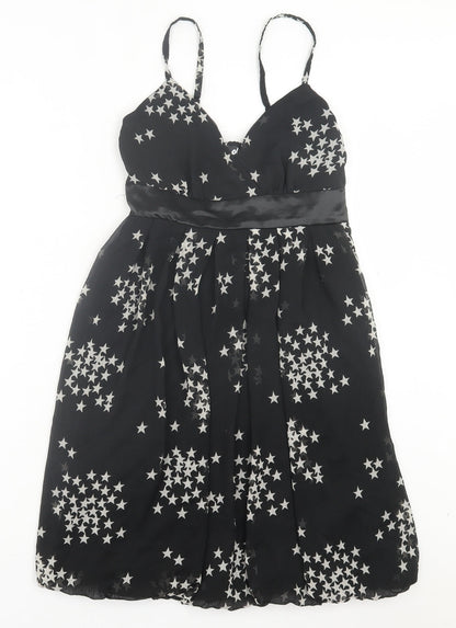 Oli Womens Black Geometric Polyester A-Line Size 10 V-Neck Pullover - Star Pattern