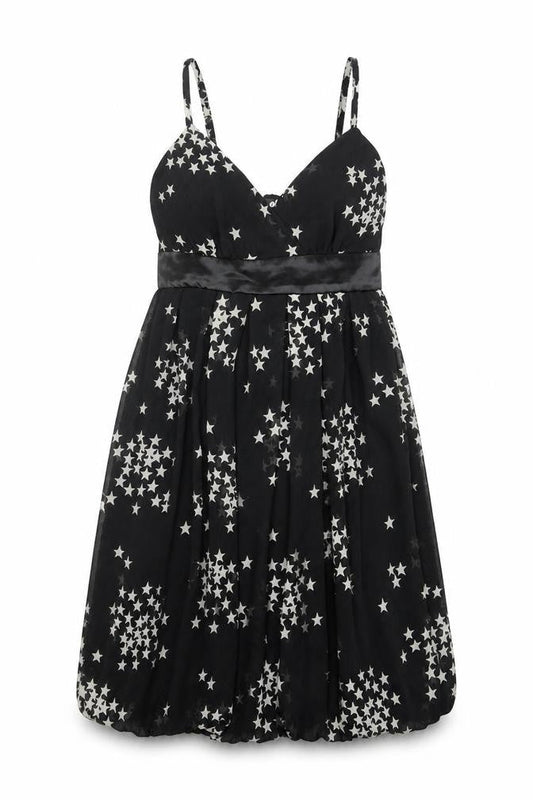 Oli Womens Black Geometric Polyester A-Line Size 10 V-Neck Pullover - Star Pattern