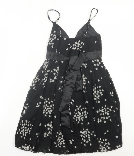 Oli Womens Black Geometric Polyester A-Line Size 10 V-Neck Pullover - Star Pattern