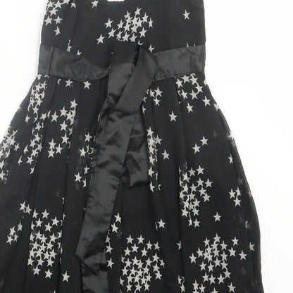 Oli Womens Black Geometric Polyester A-Line Size 10 V-Neck Pullover - Star Pattern