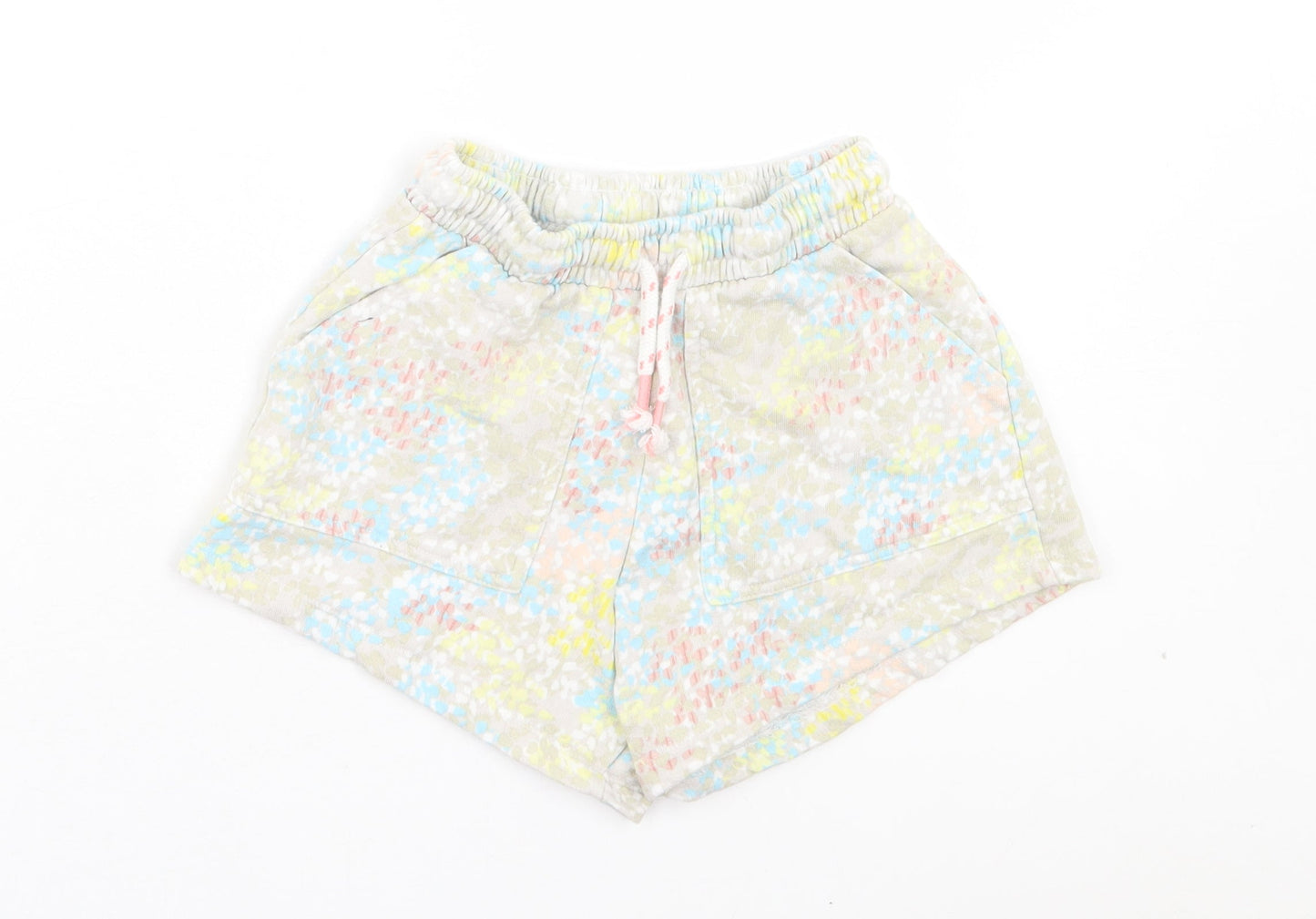 Leigh Tucker Girls Multicoloured Geometric Cotton Sweat Shorts Size 9-10 Years Regular Drawstring