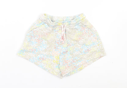 Leigh Tucker Girls Multicoloured Geometric Cotton Sweat Shorts Size 9-10 Years Regular Drawstring