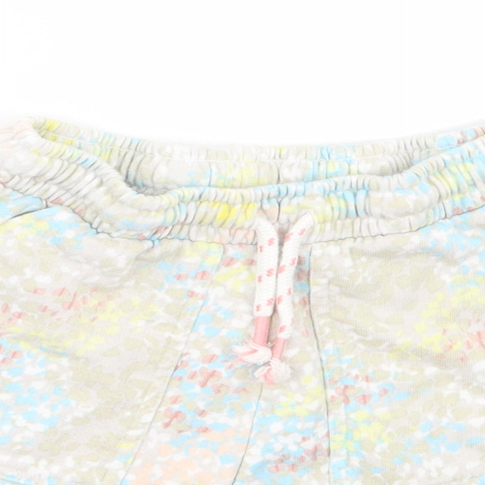 Leigh Tucker Girls Multicoloured Geometric Cotton Sweat Shorts Size 9-10 Years Regular Drawstring