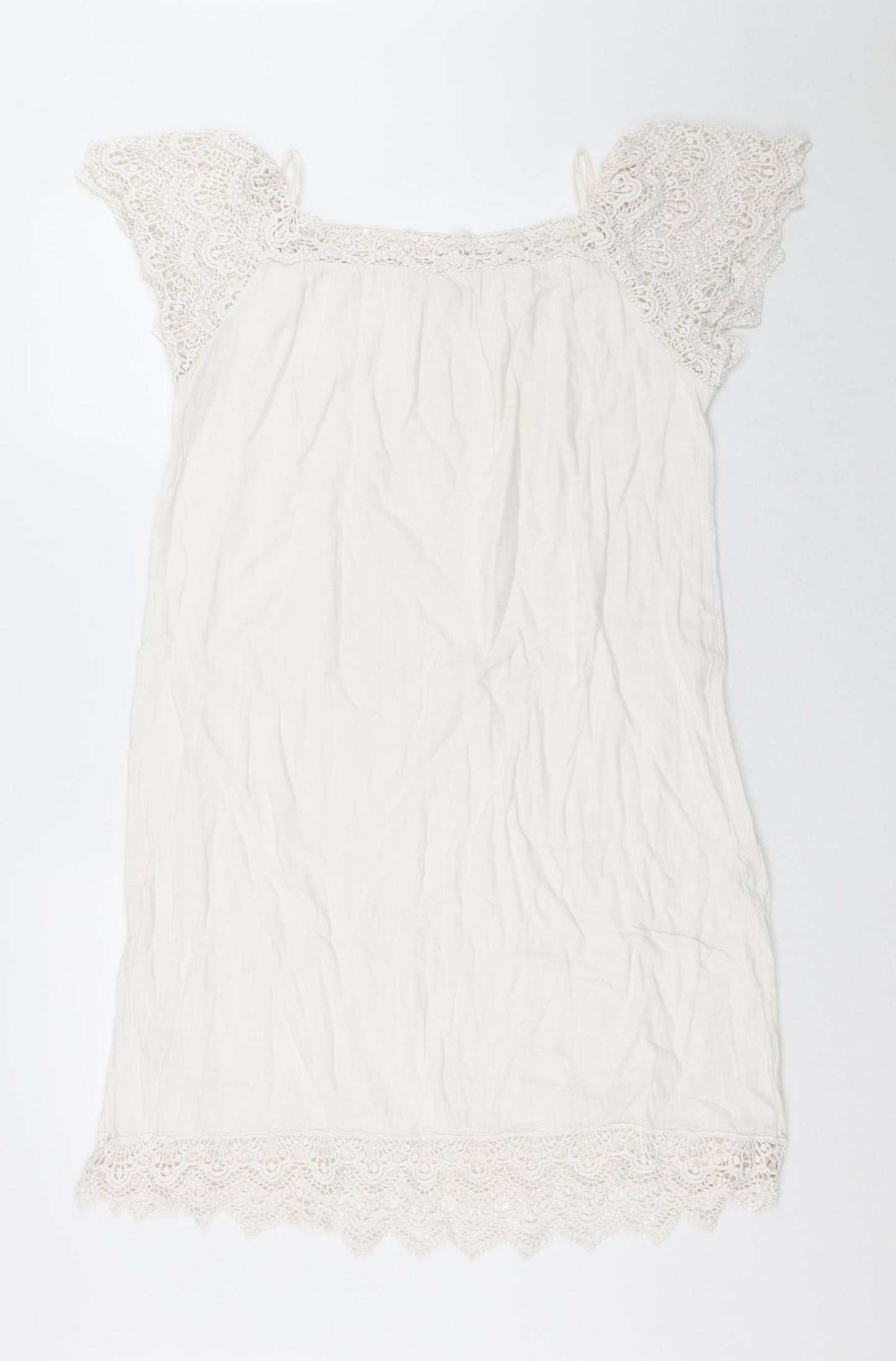 Preworn Womens White Cotton A-Line Size L Square Neck