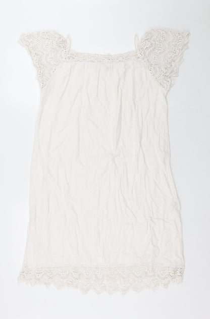 Preworn Womens White Cotton A-Line Size L Square Neck