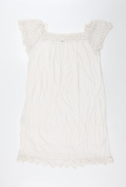 Preworn Womens White Cotton A-Line Size L Square Neck