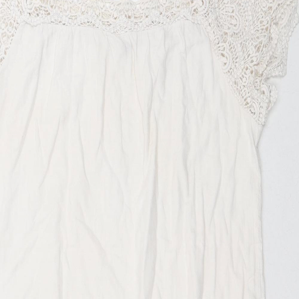 Preworn Womens White Cotton A-Line Size L Square Neck