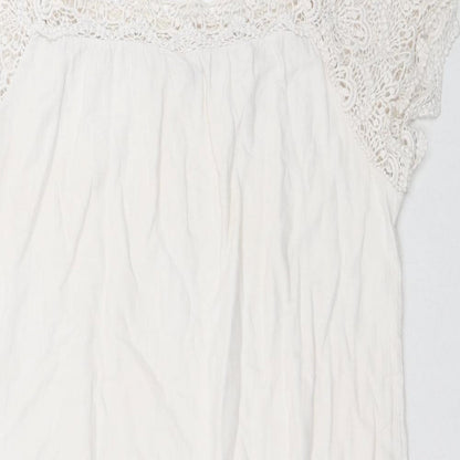 Preworn Womens White Cotton A-Line Size L Square Neck
