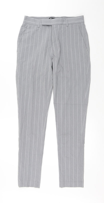 ASOS Mens Grey Striped Polyester Trousers Size 28 in L32 in Regular Hook & Eye