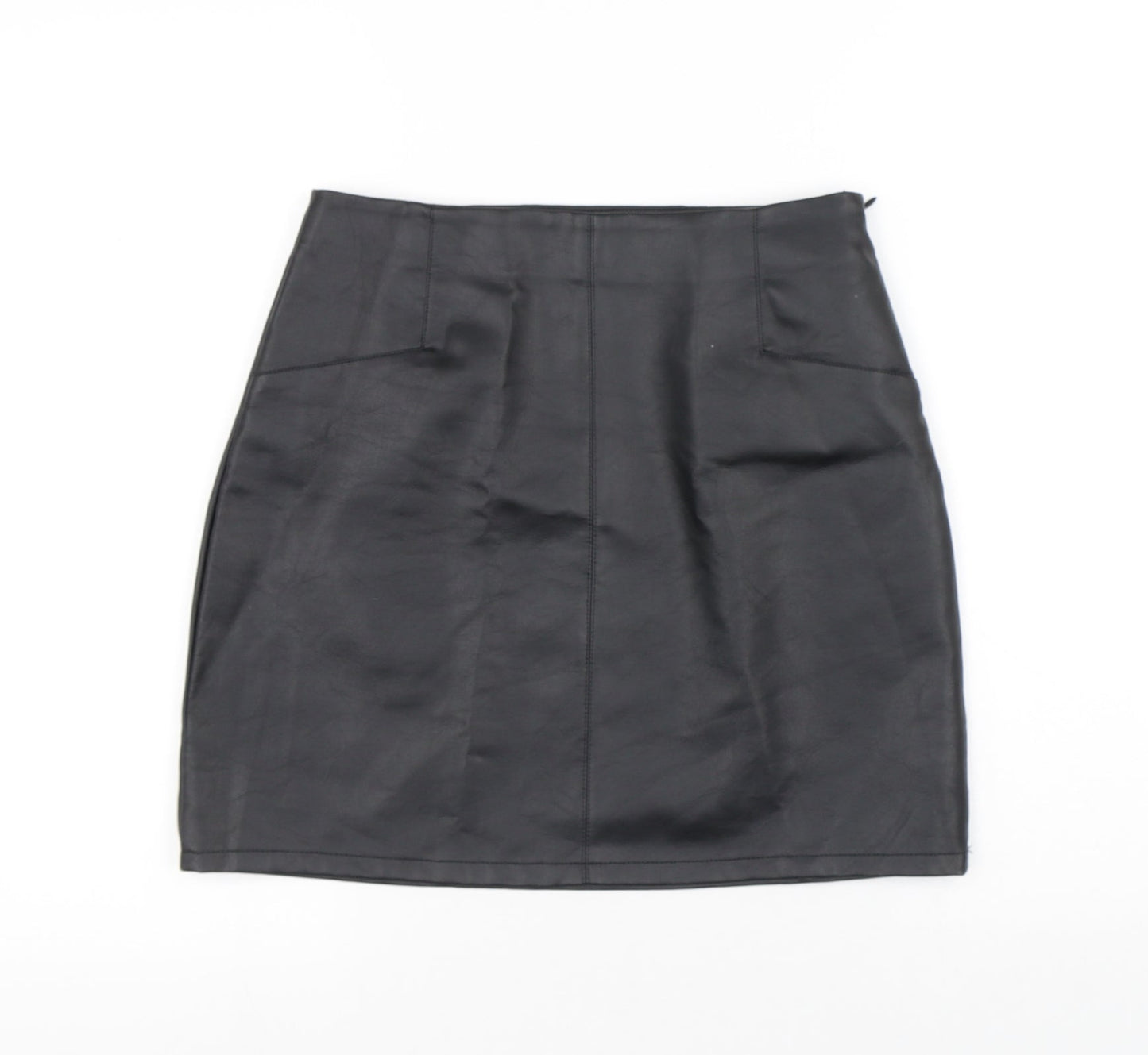 Primark Womens Black Polyurethane A-Line Skirt Size 8 Zip