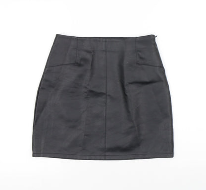 Primark Womens Black Polyurethane A-Line Skirt Size 8 Zip