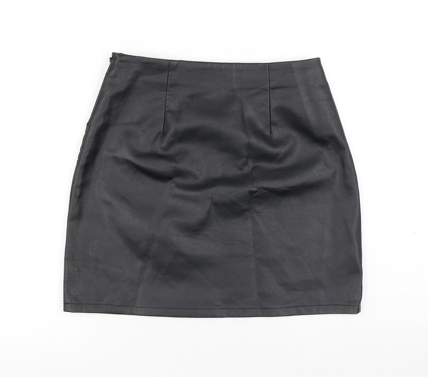 Primark Womens Black Polyurethane A-Line Skirt Size 8 Zip