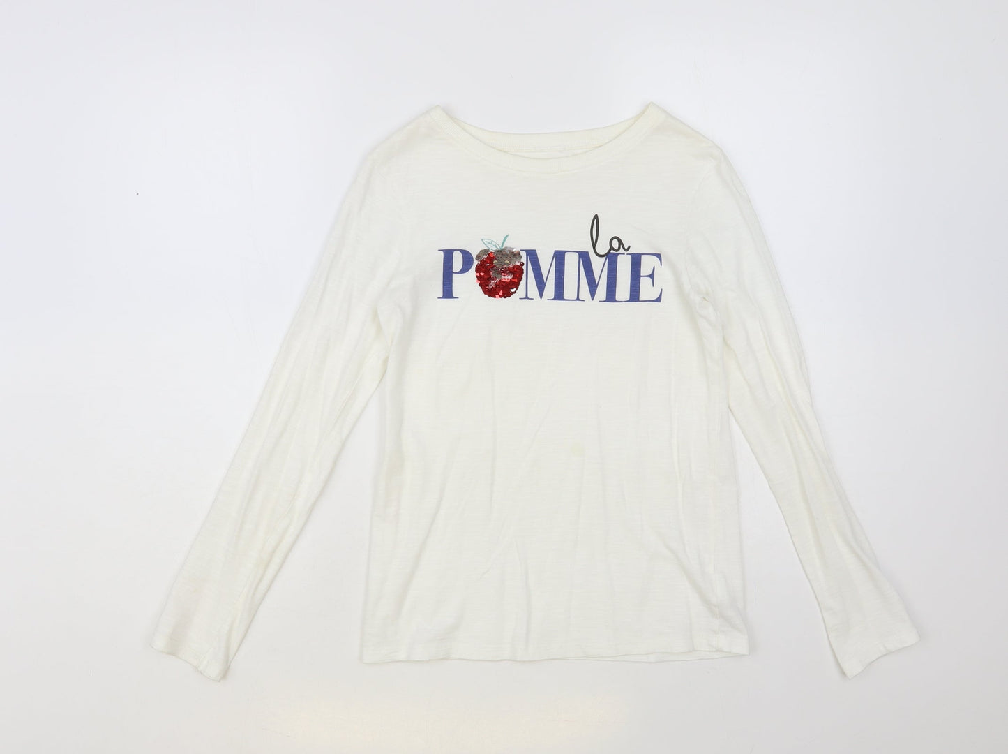 NEXT Girls White Cotton Pullover T-Shirt Size 12 Years Crew Neck Pullover - La Pomme