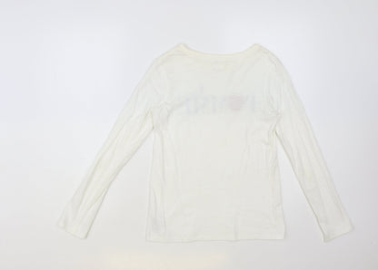 NEXT Girls White Cotton Pullover T-Shirt Size 12 Years Crew Neck Pullover - La Pomme