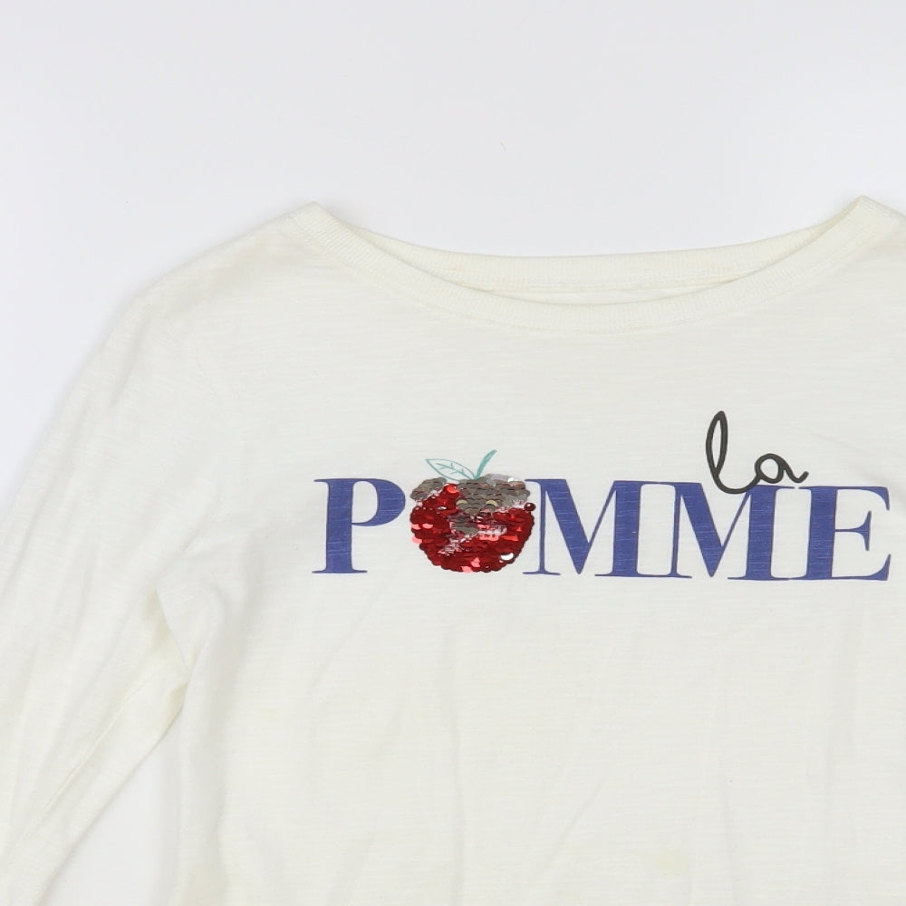 NEXT Girls White Cotton Pullover T-Shirt Size 12 Years Crew Neck Pullover - La Pomme