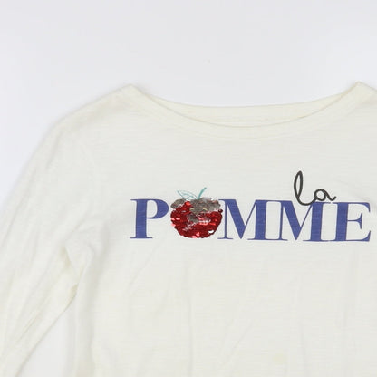 NEXT Girls White Cotton Pullover T-Shirt Size 12 Years Crew Neck Pullover - La Pomme