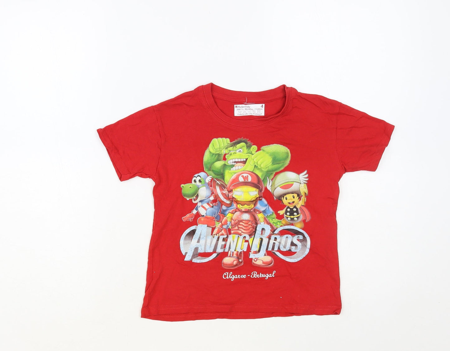 Rebrinde Boys Red Cotton Pullover T-Shirt Size 4 Years Crew Neck Pullover - Aveng Bros