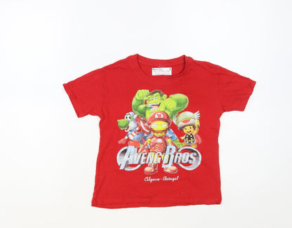 Rebrinde Boys Red Cotton Pullover T-Shirt Size 4 Years Crew Neck Pullover - Aveng Bros